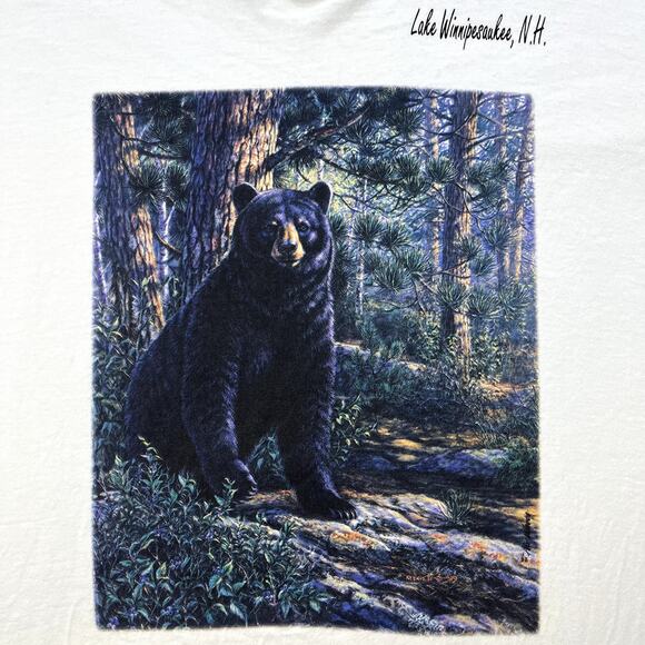 Vintage Bear Nature T-Shirt Adult XL White Lake Winnipesaukee Animals Wildlife - Picture 2 of 9